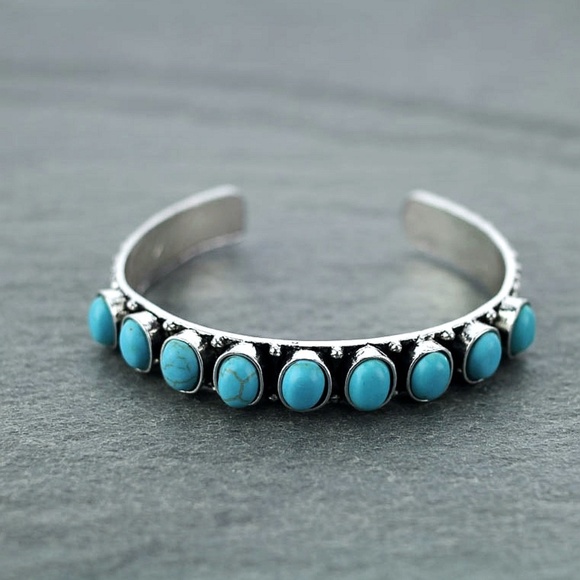 Jewelry - Western Turquoise Thin Silver Cuff Bracelet